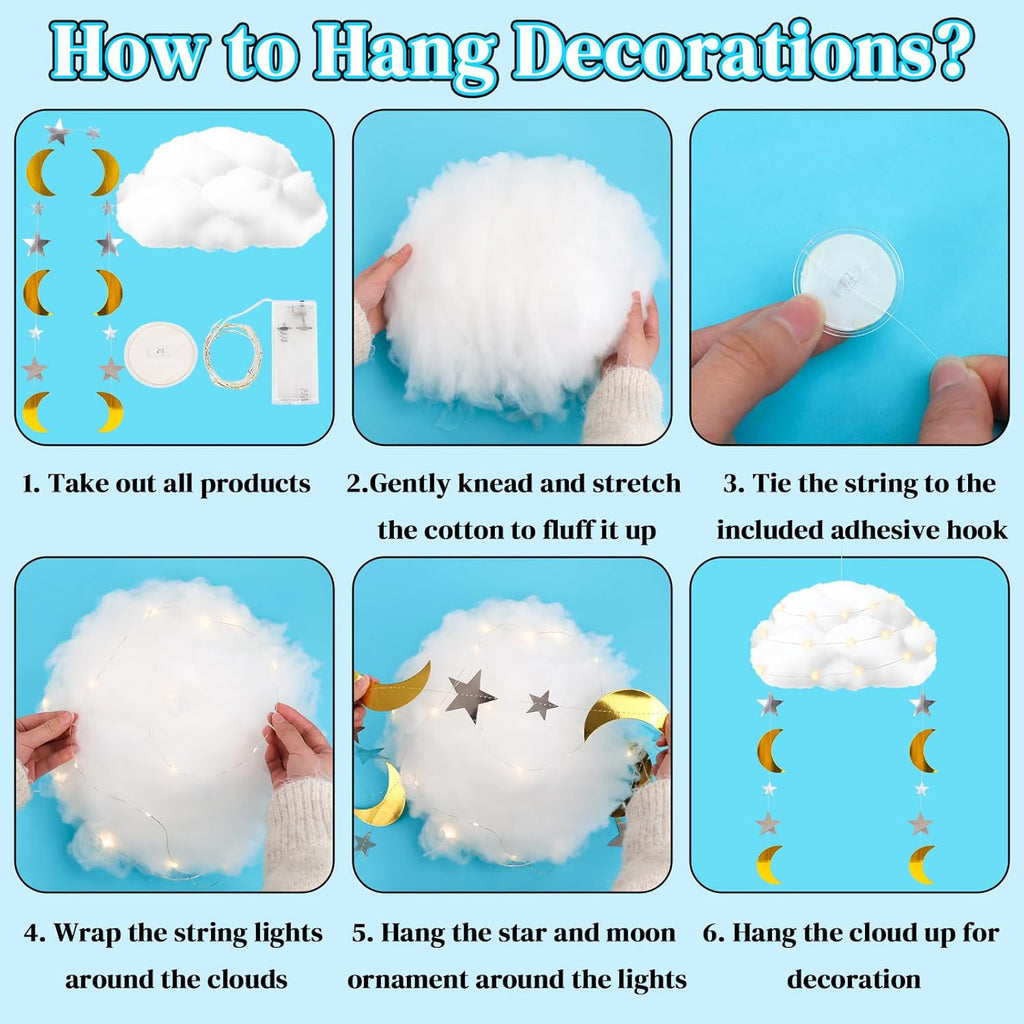Skiennix 3D Fluffy Cloud LED Light Kit - Hanging & Table Centerpiece Decor for Baby Showers, Nurseries & Parties
