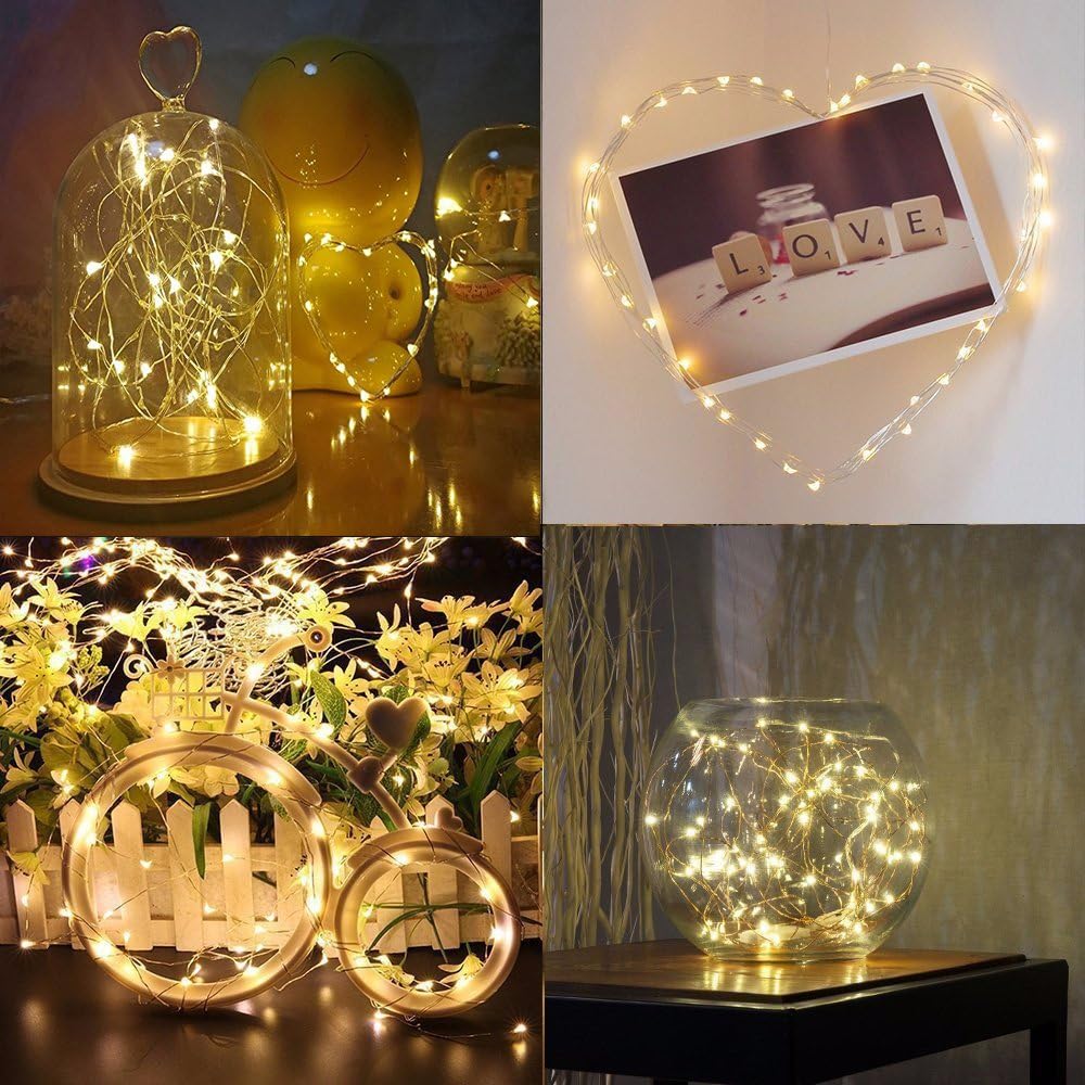 BXROIU Fairy Lights - 20 LEDs Micro Silver Wire String Lights | Battery Operated, 6.6Ft Warm White (6 Pack)