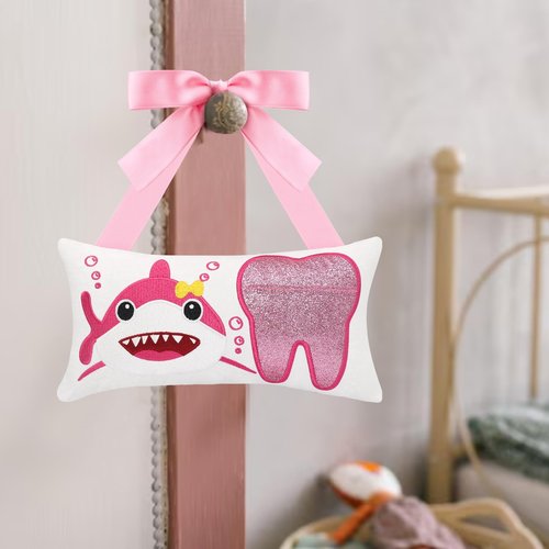 Malihome Tooth Fairy Pillow with Pocket for Girls and Boys Kids Tooth Pillow Toothfairy Gifts Tooth Keepsake Pouch 8.6 x 4.8 inches (Pink)