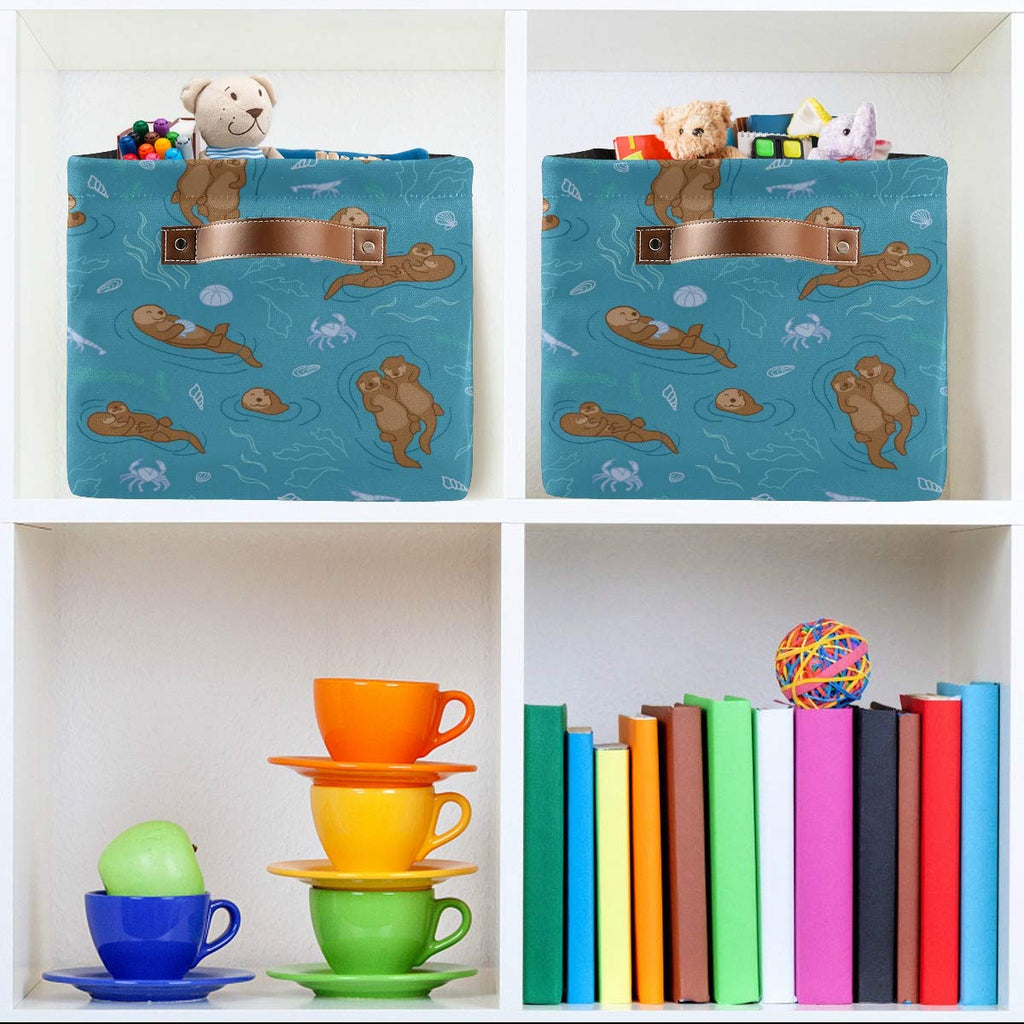 Storage Basket Cube Sea Animal Otter Coral Large Collapsible Toys Storage Box Bin Laundry Organizer for Closet Shelf Nursery Kids Bedroom,15x11x9.5 in,1 Pack