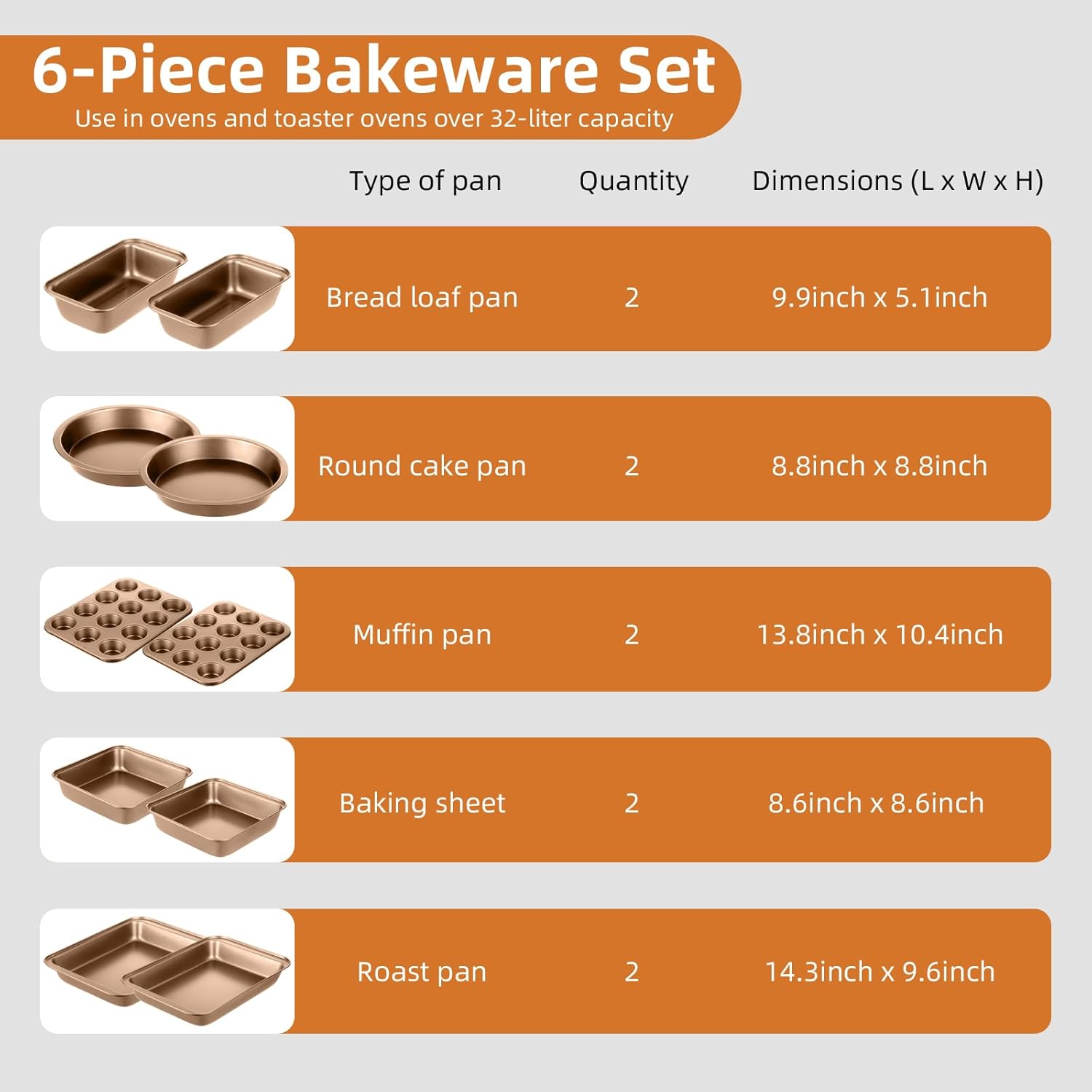 Champagne 11-Piece Nonstick Baking Pans Set - Professional Grade Carbon Steel Bakeware, Dishwasher Safe & Oven Safe to 450°F