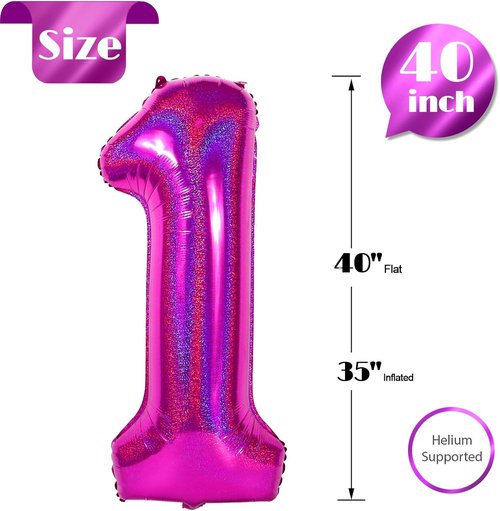 40 Inch Hot Pink Number 1 Balloon by [Brand Name] - Perfect First Birthday Decoration for Girls