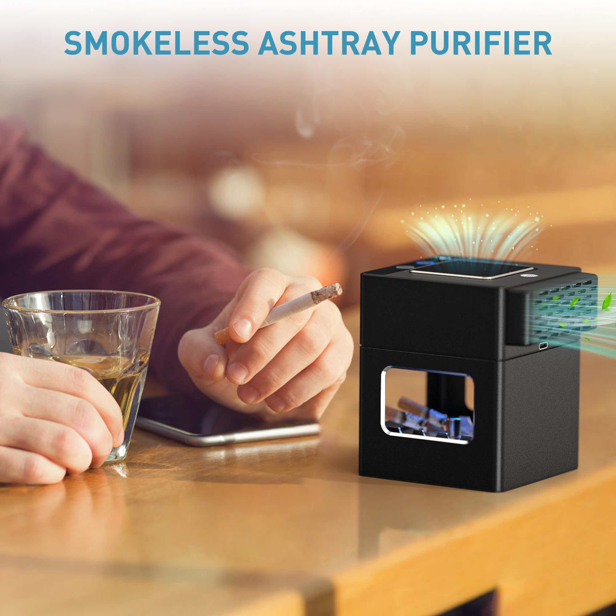 VANSU Intelligent HEPA Smokeless Ashtray Indoor with Lighter,USB Rechargeable Smoke Removing Ashtray for Home,Bedroom,Office,Car,Outdoor