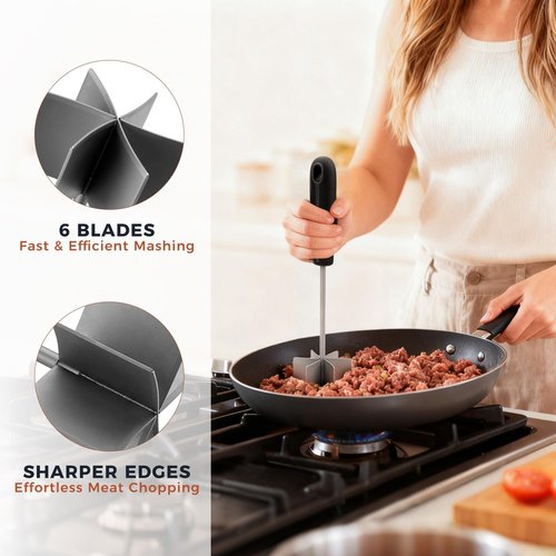 Coinicxcel 10-Inch Stainless Steel Meat Chopper - Heat Resistant, Ergonomic Handle & 6 Curve Blades