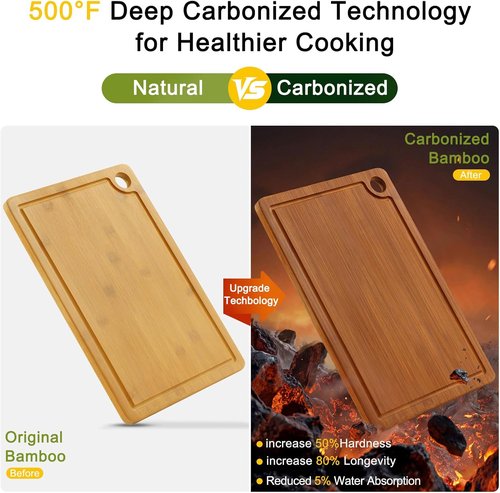 Homaxy Bamboo Cutting Board Set - 3 Wooden Boards with Non-Slip Mats & Deep Juice Groove | Ideal for Meat, Fruits & Vegetables