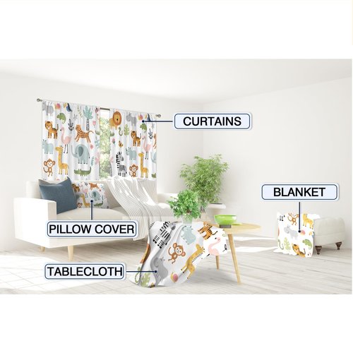 MESHELLY Kids Safari Animal Curtains 42Wx63H Inch Rod Pocket Nursery Baby Boy Bedroom Decor Cartoon Lion Jungle Woodland Wildlife Toddler Girl Children Living Room Window Drapes Fabric