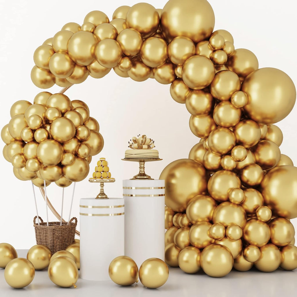 RUBFAC Gold Balloons - 129-Piece Metallic Balloon Garland Kit for Graduation, Wedding, & Birthday Decor