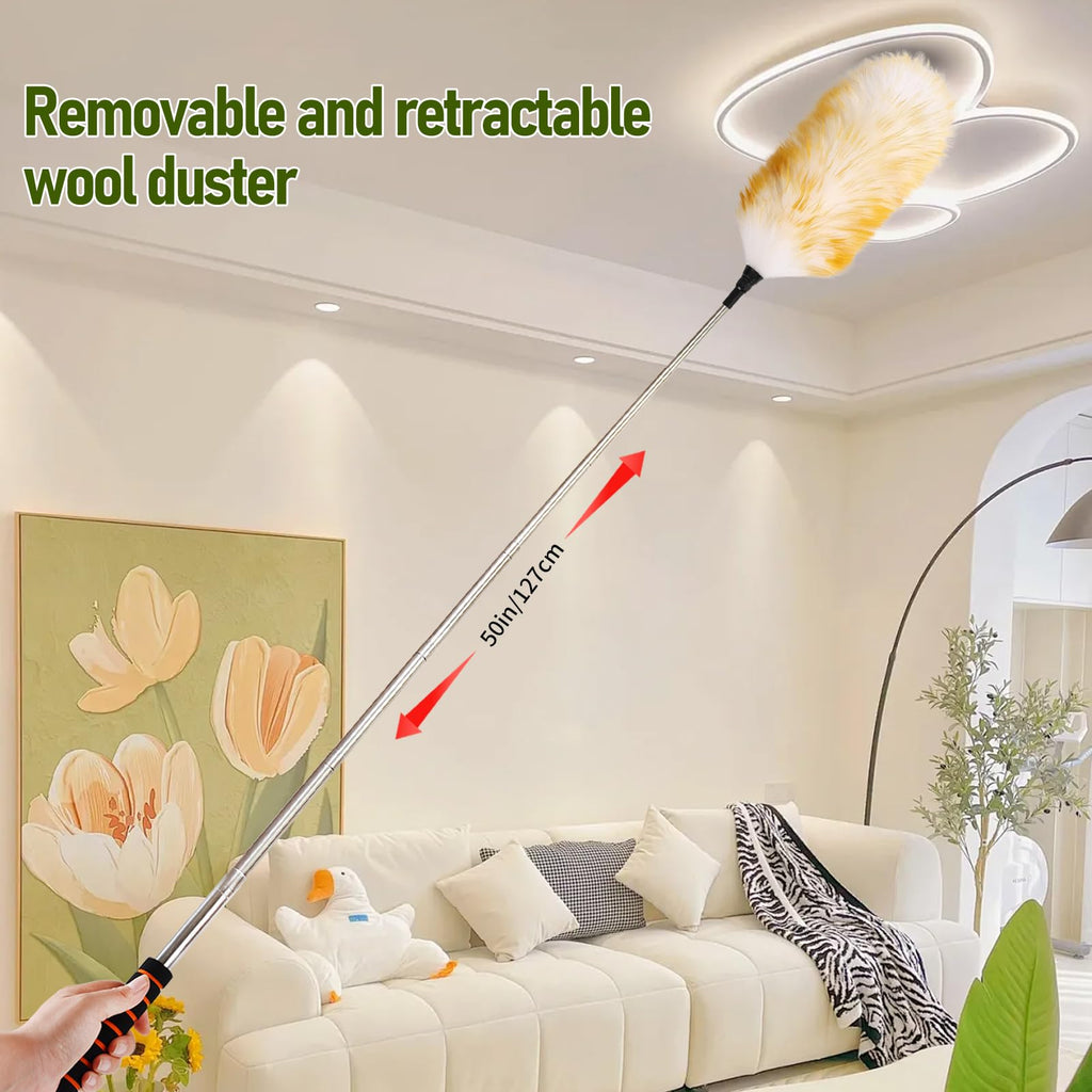 MehelloFeather Extendable Lambswool Duster 25-64" Retractable Telescopic Handle Removable Head Multi-Surface Cleaning Tool for Ceiling Fans, Windows, High Walls, and Hard-to-Reach Areas (2pcs)