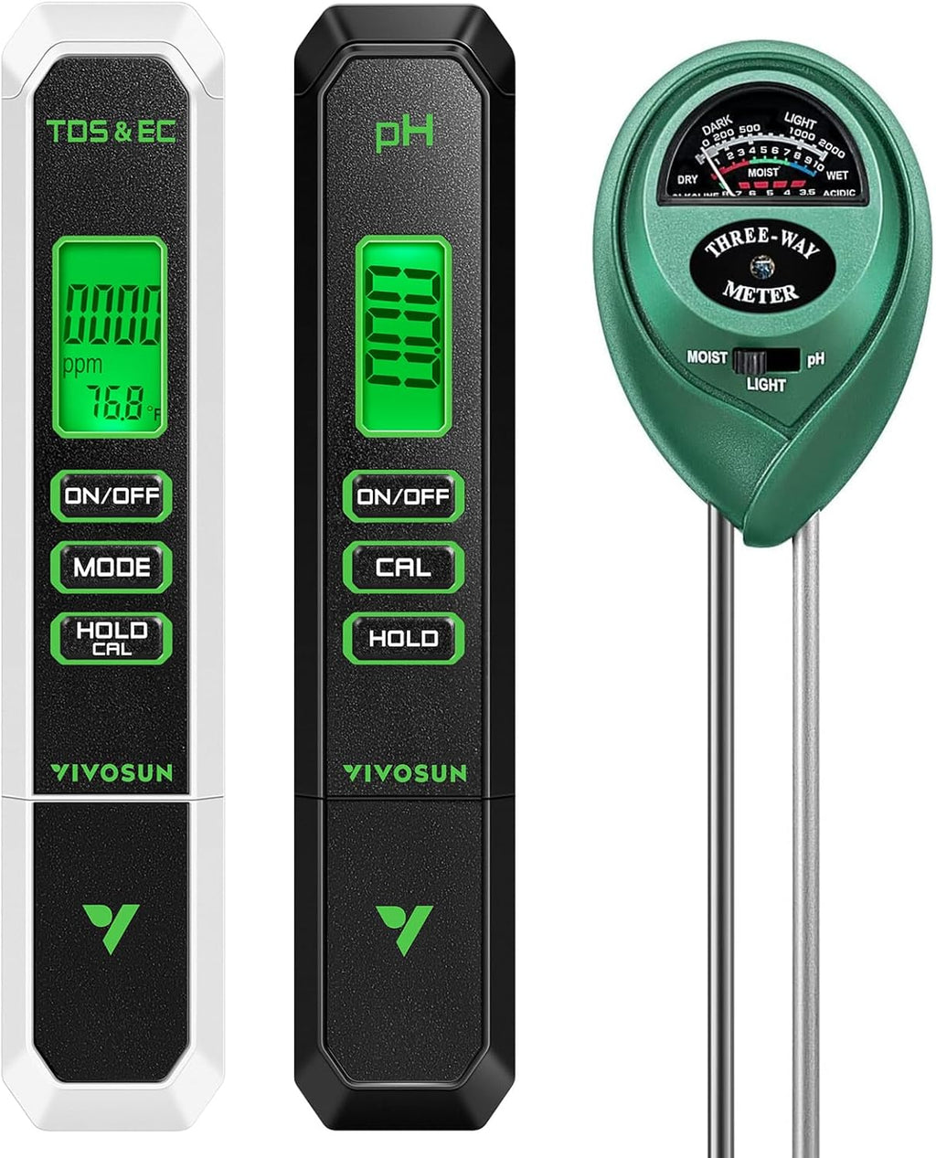 VIVOSUN Digital pH Meter - 3-in-1 TDS, EC & Temperature Tester for Home, Garden & Hydroponics