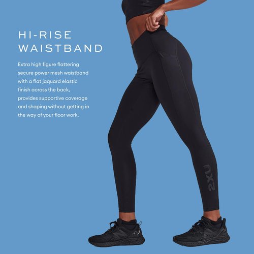 2XU Women's Form Stash Hi-Rise Compression Tight - Performance Activewear for Training, Improved Recovery - Black/Black - Size Large