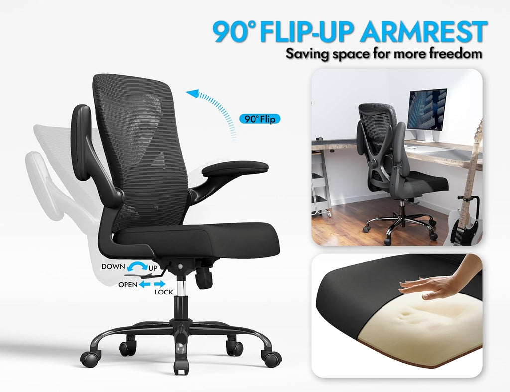 Skiennix Ergonomic Office Chair - Adjustable Lumbar Support for Home Office & Gaming - Comfortable Black Design
