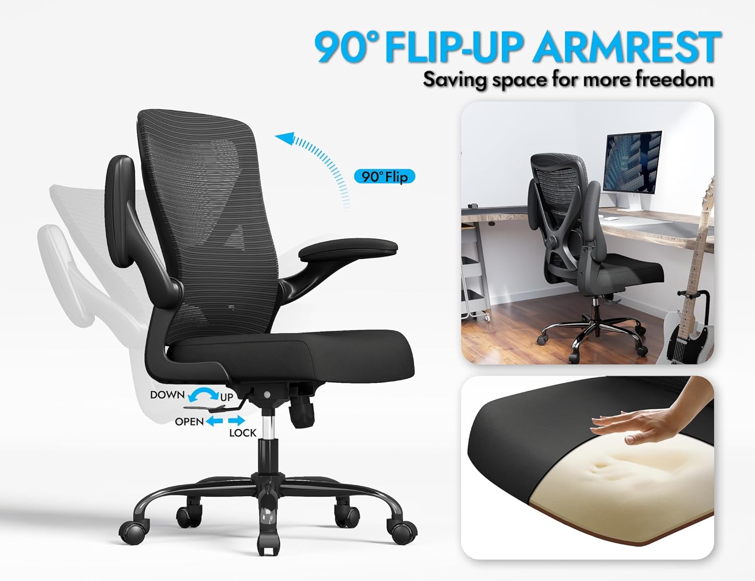Skiennix Ergonomic Office Chair - Adjustable Lumbar Support for Home Office & Gaming - Comfortable Black Design