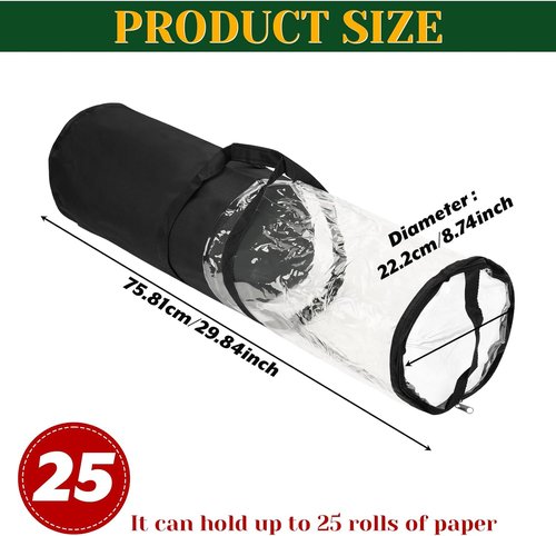Homakover Clear PVC Gift Wrap Organizer - Zippered Storage for 18-25 Rolls | 30" Black Design