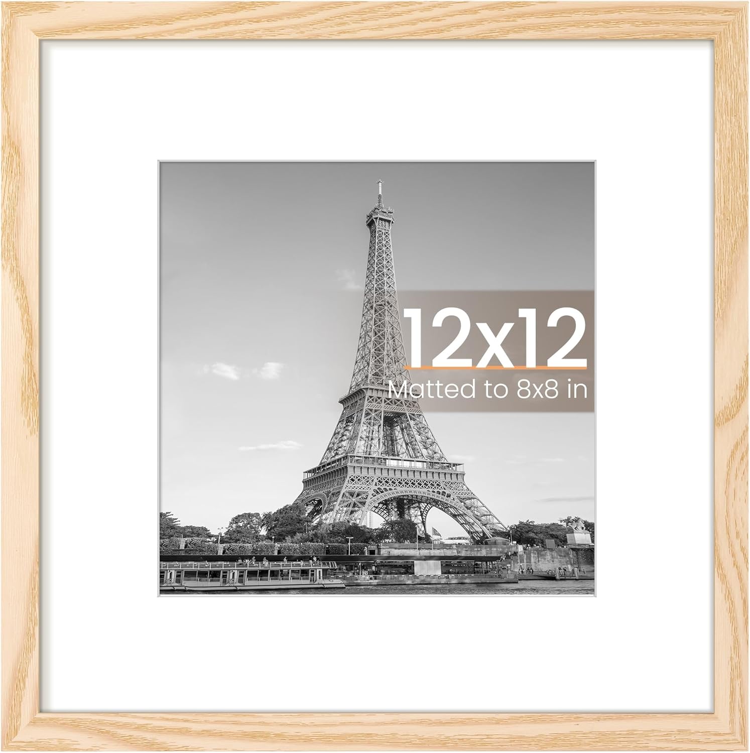 Upsimples 12x12 Picture Frame - Display 8x8 Photos with Mat or 12x12 Without | Natural Finish, 1 Pack