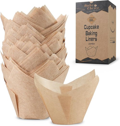 Bake Choice Jumbo Tulip Cupcake Liners - 100 Unbleached Greaseproof Muffin Cups for Baking & Parties