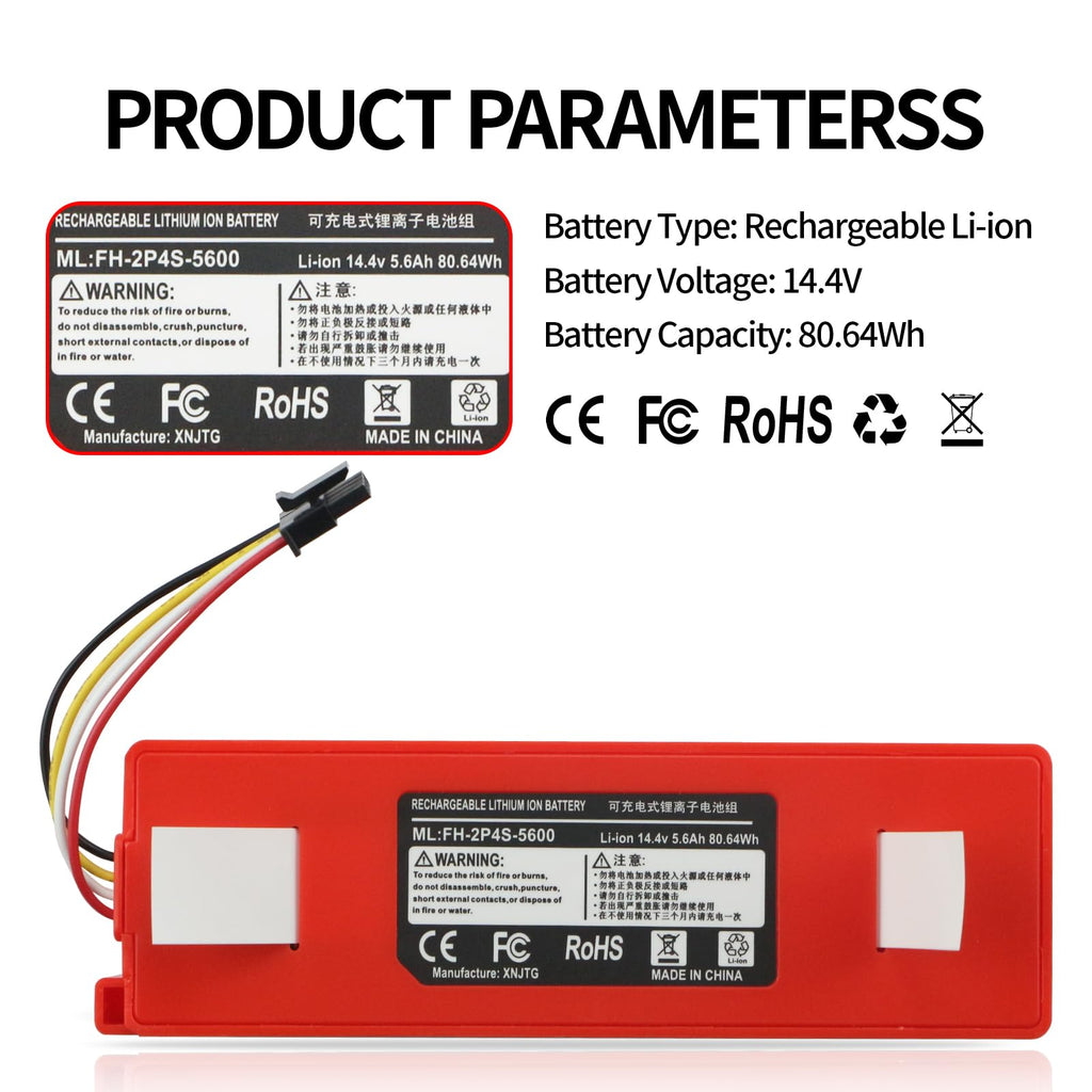 Battery Replacement for Roborock Q7+ Q5+ Q5 Q7 Max/Max+/Plus/Pro+, Roborock S8 S7 S4 S5 S6 S7+ S8+ Plus/Pro Ultra/MaxV/MaxV Ultra S70 S50 S55 S60 S65 T7 T65 E20 E25 E35 Robot Vacuum BRR-2P4S-5200S