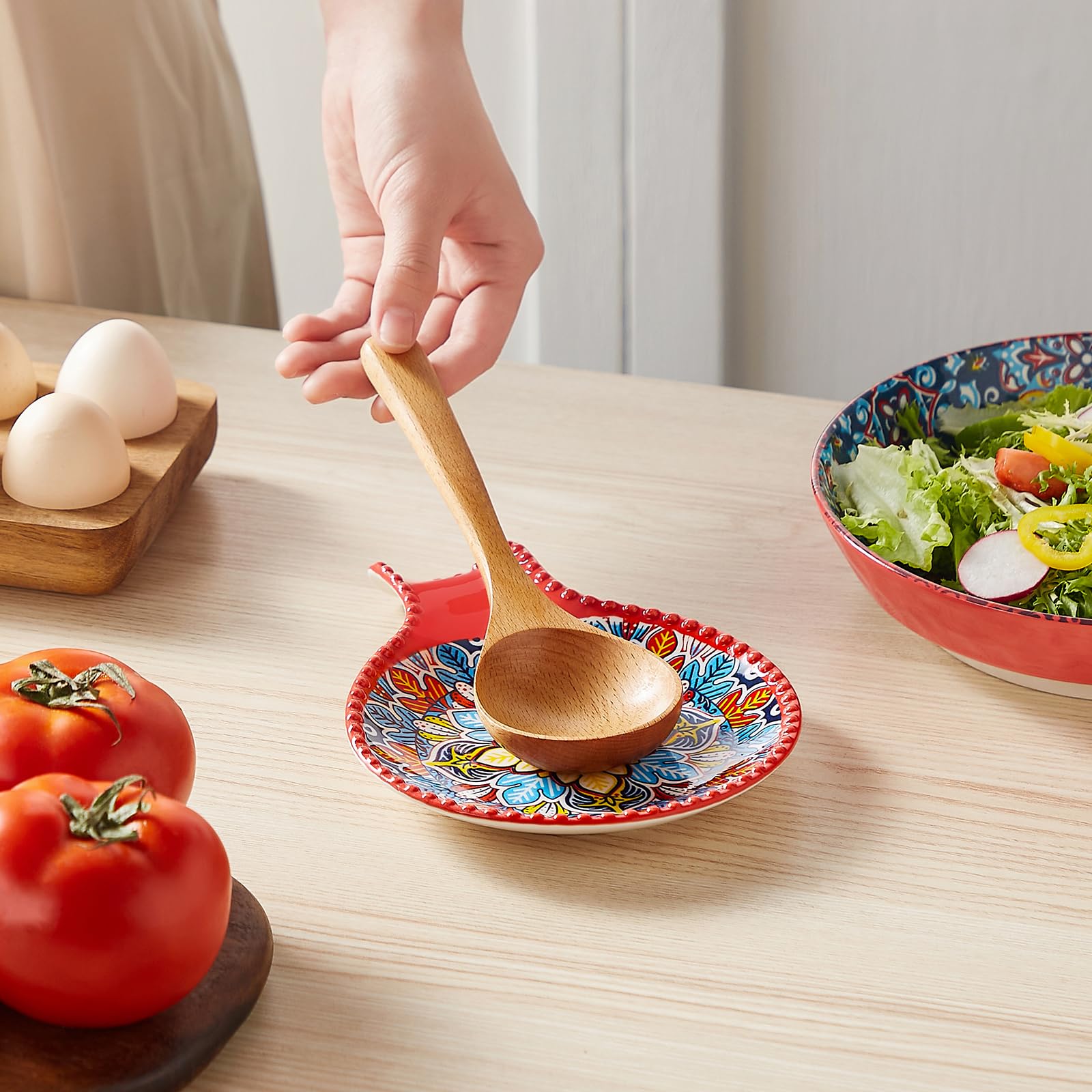 vancasso Ceramic Spoon Rest Sets of 2 for Stove Top, 7.7 Inch Cooking Spoon Holder for Kitchen Counter Decor, Spoon Holder for Coffee Spoon Rest, Spoon Cradle, Spatula, Spoons or Tongs, Light