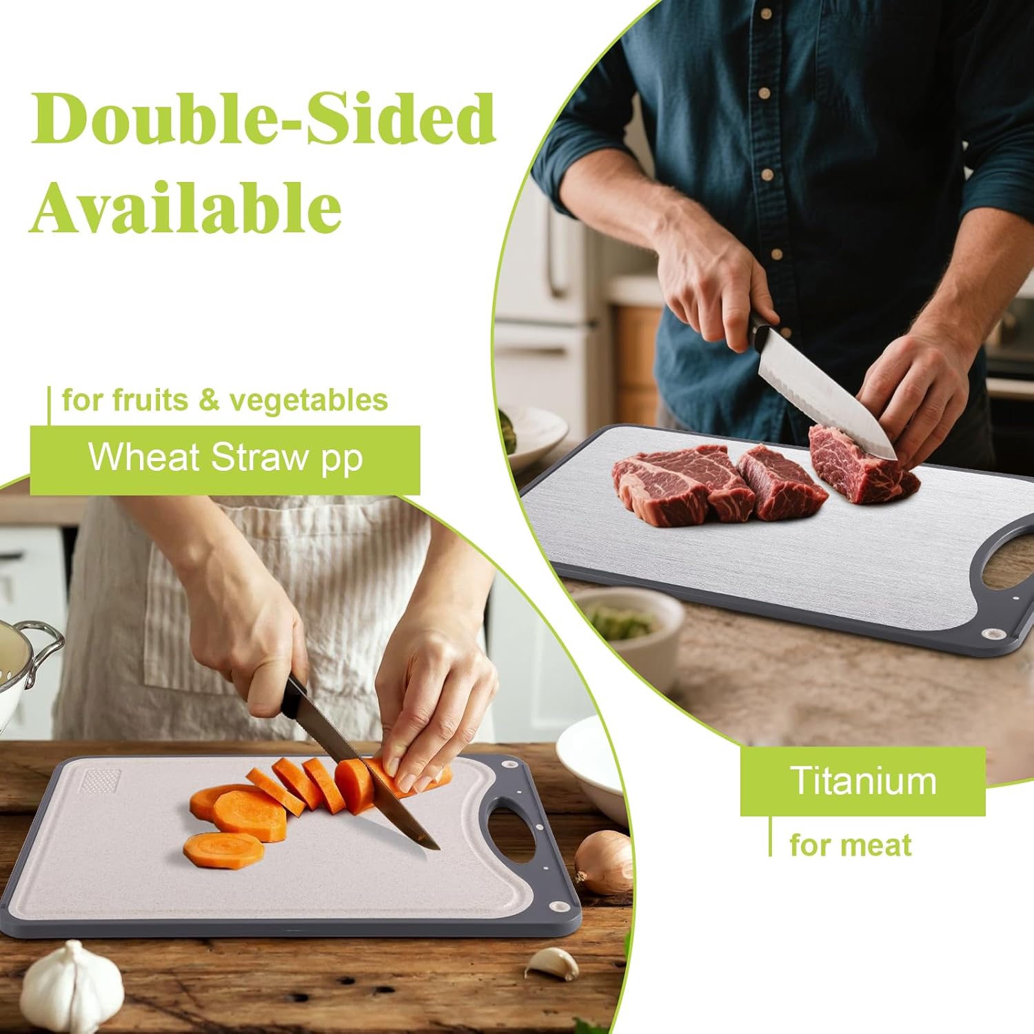 **Titanium Cutting Board - Double-Sided Food Grade Chopping Board | Large 15”x10” - Easy to Clean, Dark Gray**