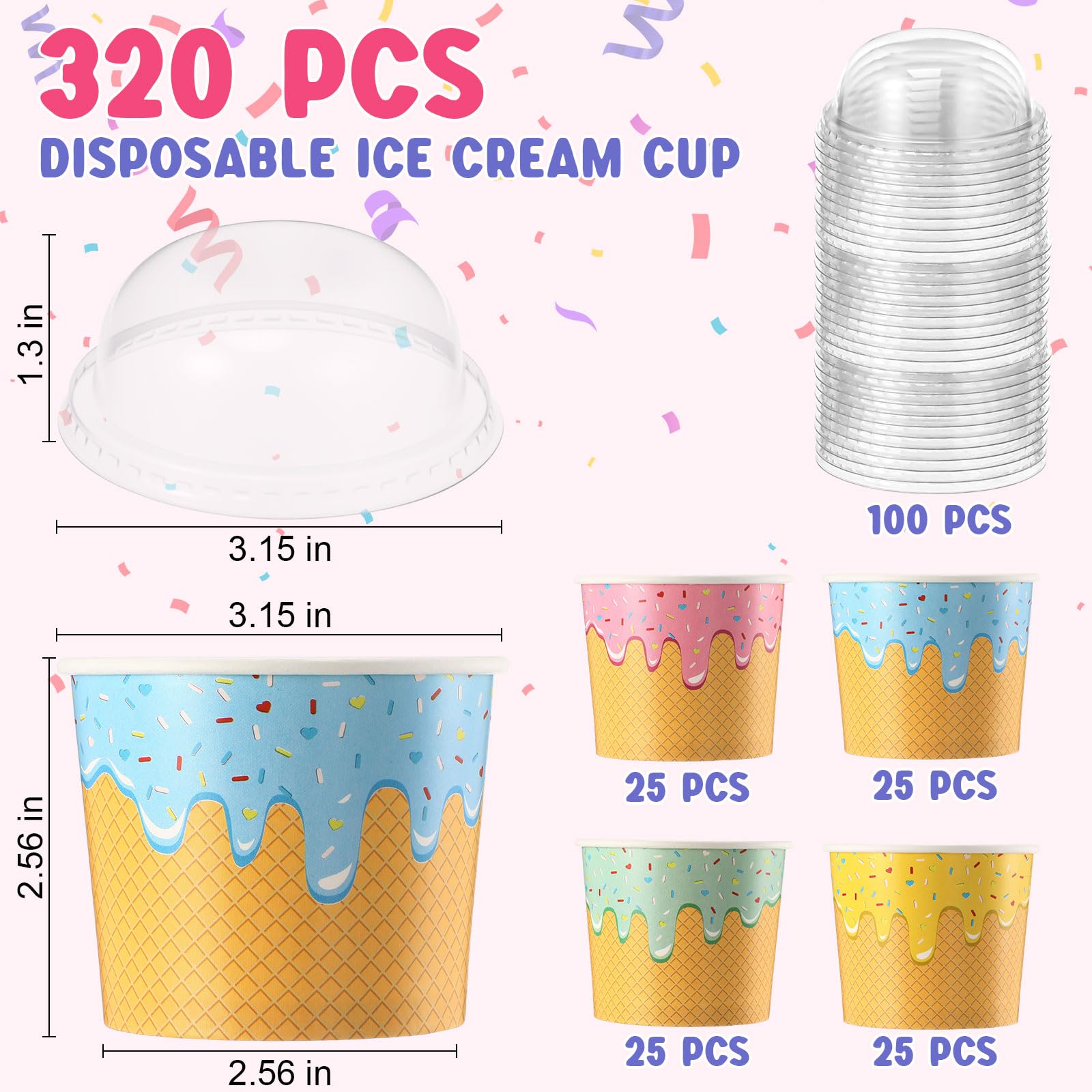Jingmore 160 Count Paper Ice Cream Cups with Clear Dome Lids Disposable Dessert Cups Bulk Dessert Bowls Sundae Containers for Snack Yogurt Soup Birthday Ice Cream Party Supplies (6 oz)