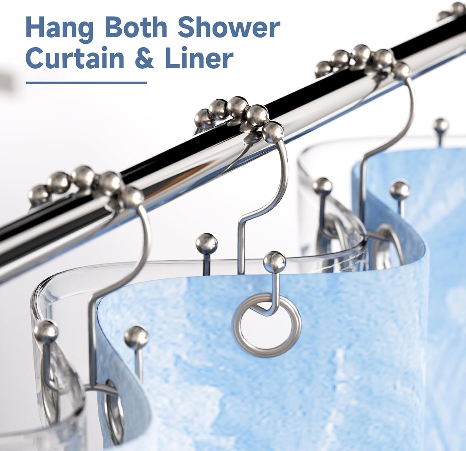 Titanker Shower Curtain Hooks - Rust Resistant Metal Double Glide Design | Set of 12 Nickel Hooks
