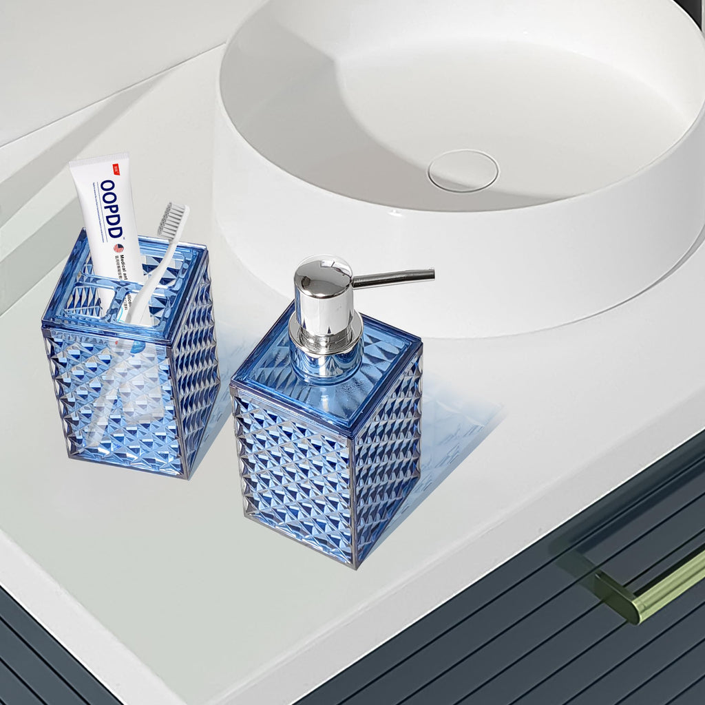 2PCS Blue Bathroom Accessories. Contain Soap Dispenser and Toothbrush Holder Set. Boho Bathroom Set for Blue Bathroom Décor