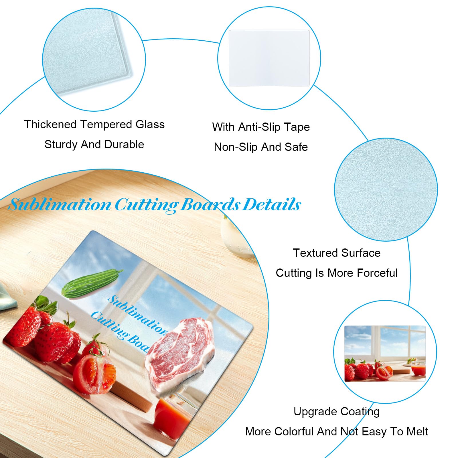 10 Pcs Sublimation Cutting Board Blanks, Textured Tempered Glass Cutting Boards For Kitchen, Anti Slip Chopping Board For Countertop Heat Press Machine Personalized Home Decoration