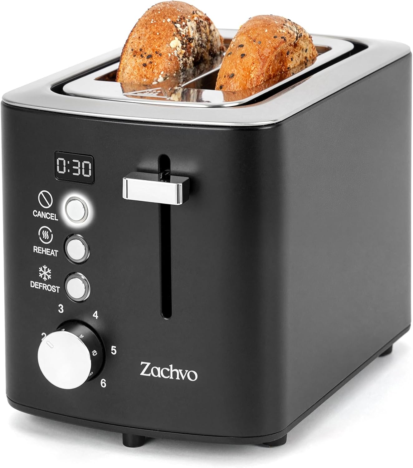 Skiennix 2-Slice Toaster - Wide Slots for Bread & Bagels | Stainless Steel with Digital Countdown, 6 Shade Settings, Compact Black Design