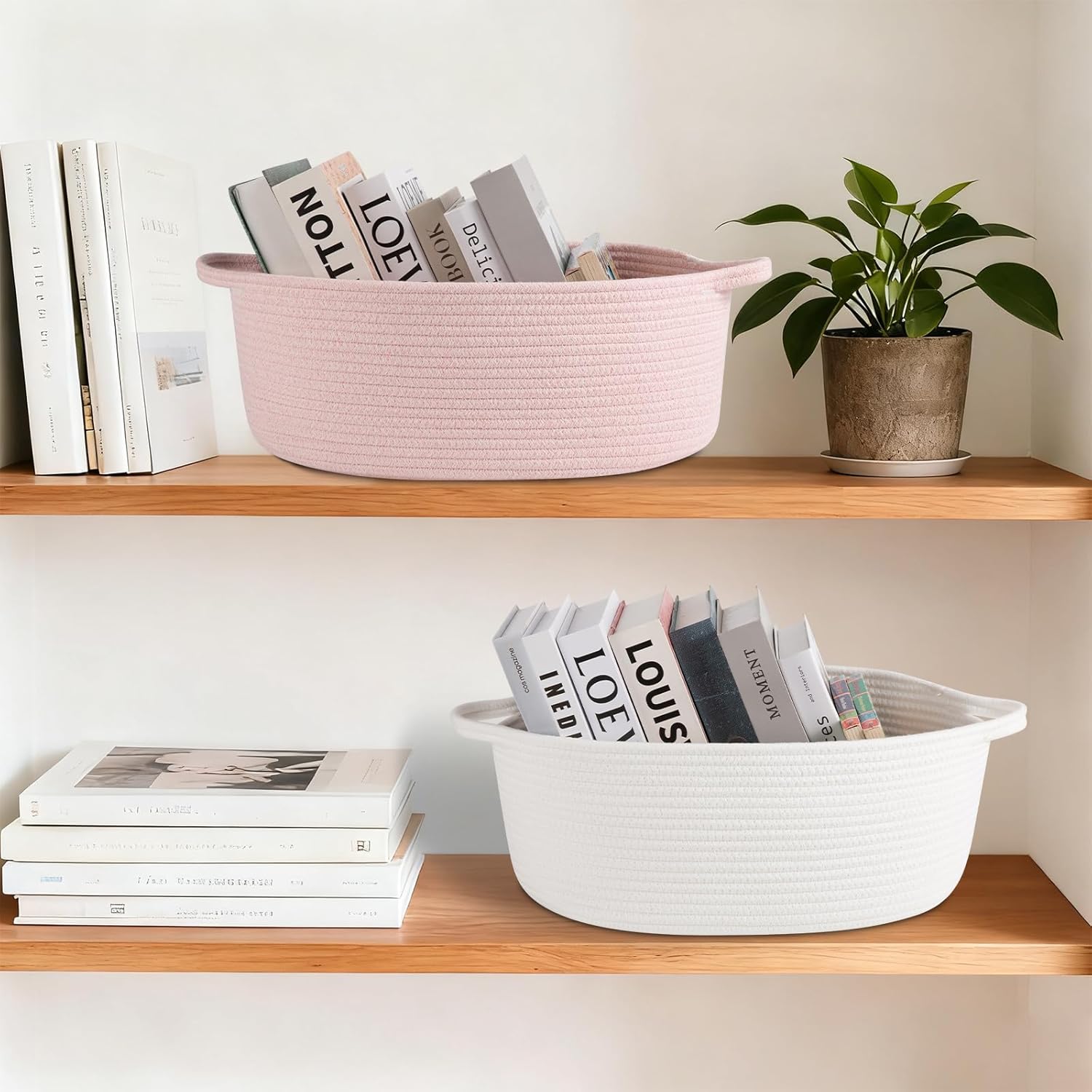 OIAHOMY Large Gift Basket - Stylish DIY Storage Solution with Handles | 17" x 12.6" x 7" - White
