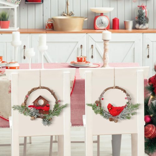 2pcs Small Christmas Wreath with Cardinal, 9-inch Mini Wreaths for Cabinets, Cabinet Wreaths for Kitchen Christmas, Wreaths for Windows (Cardinal)