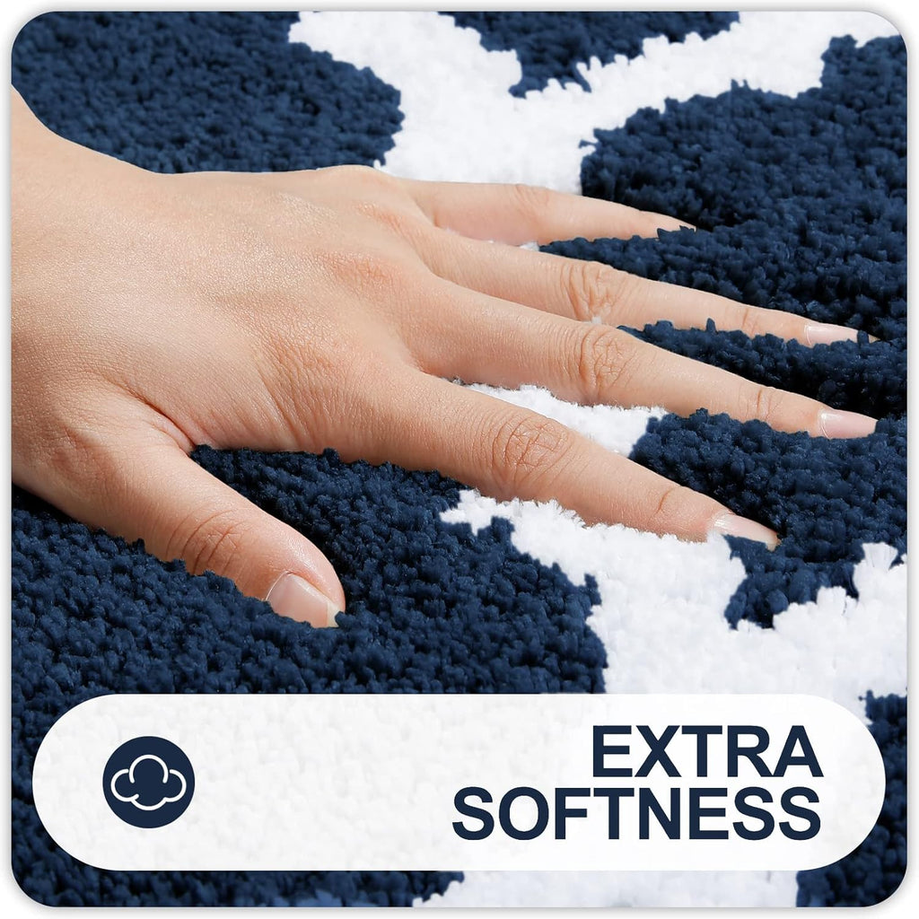 OLANLY Bathroom Rugs Set - 2-Piece Microfiber Bath Mats with Non-Slip Design | Navy, Machine Washable (30"x20"+24"x20")