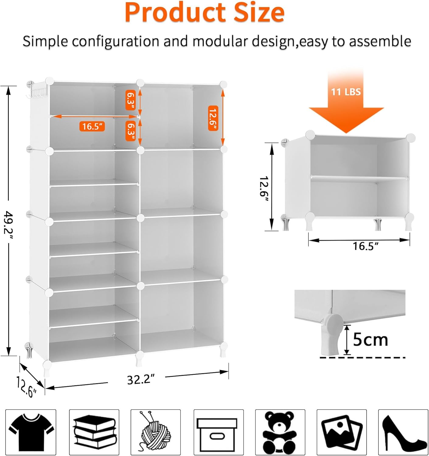 AWTATOS Closet Organizer - 8 Cube Storage Shelves for Clothes | Stackable Cubby Shelving in White