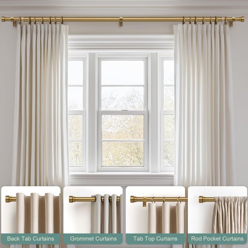 Lootkell Adjustable Warm Gold Curtain Rods - Heavy Duty 1" Diameter for Windows 72" to 144" | Solid Metal Finials