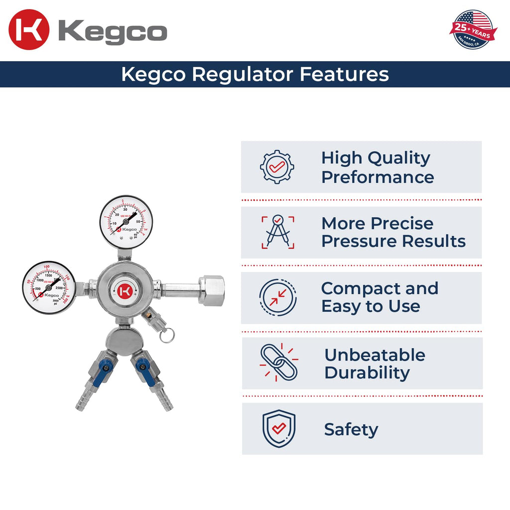 Kegco KC LH-542-2 Dual Product Premium Pro Series Dual Gauge Co2 Beer Regulator, Chrome