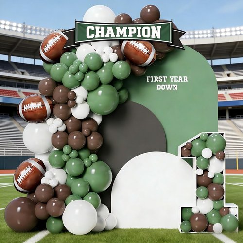 Football Party Decorations Balloon Garland Arch Kit 136Pcs Sage Green White and Coffee Brown Balloons with Football Foil Balloon for Touch Down Football Sport Themed Birthday Party Decorations
