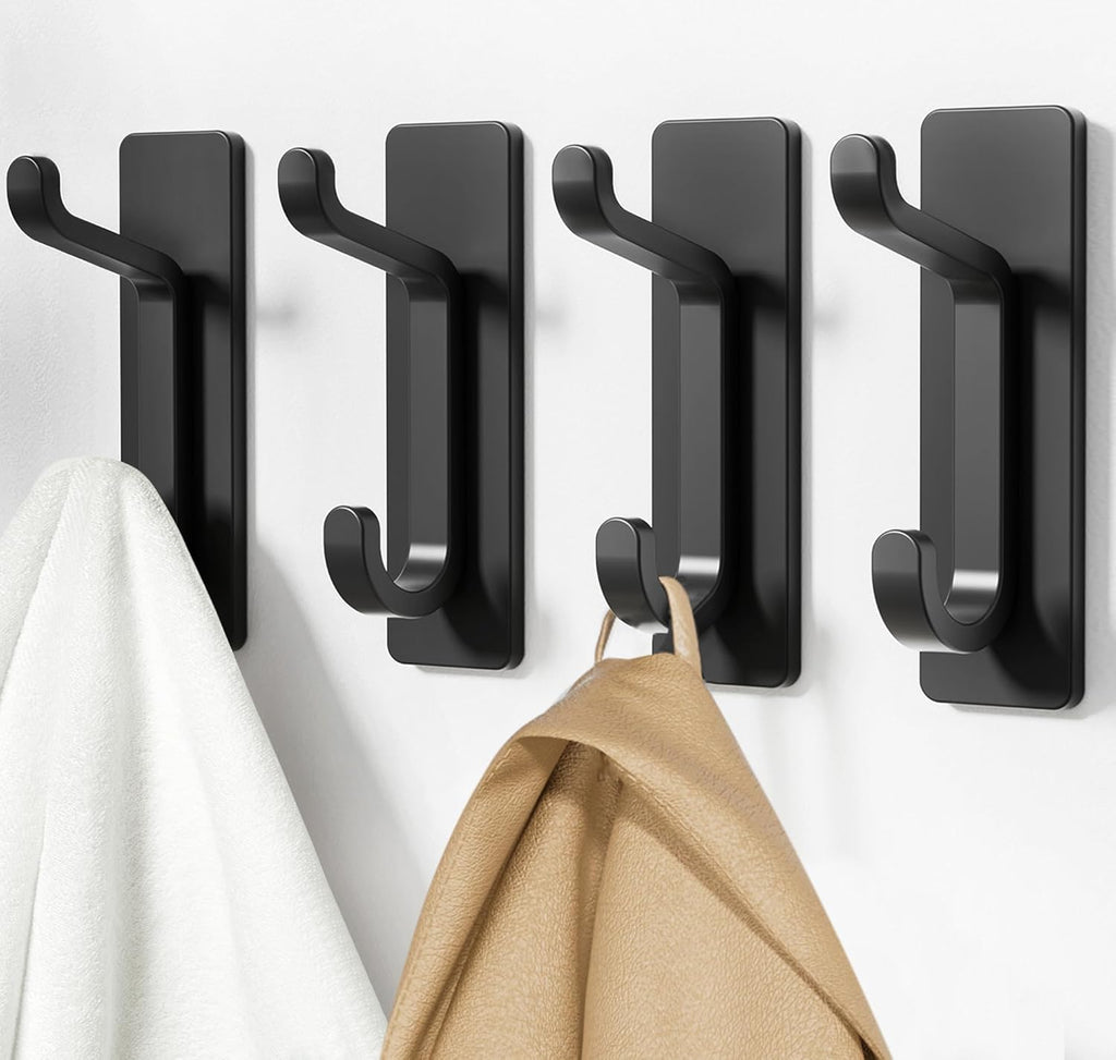 Pickpiff 12 Pack Wall Hooks - Strong 13LB Adhesive Coat & Towel Hangers | Black Finish