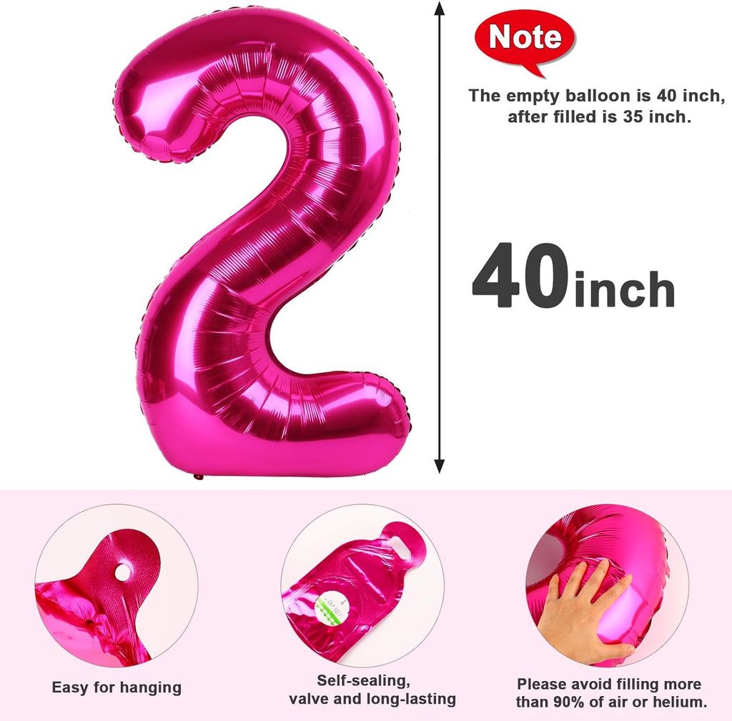**Skiennix 40-Inch Hot Pink Number Balloons - Perfect for 2nd, 12th, 21st Birthday Celebrations & Events**