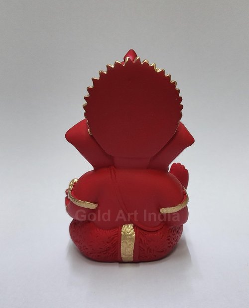 Gold Art India Mukut Ganesha Idol for Car Dashboard Maroon Red and Gold Small Ganesha Murti Ganpati Idol for Home Decor Puja Lord Ganesh Statue Gift for Office Desk Puja Room Figurine