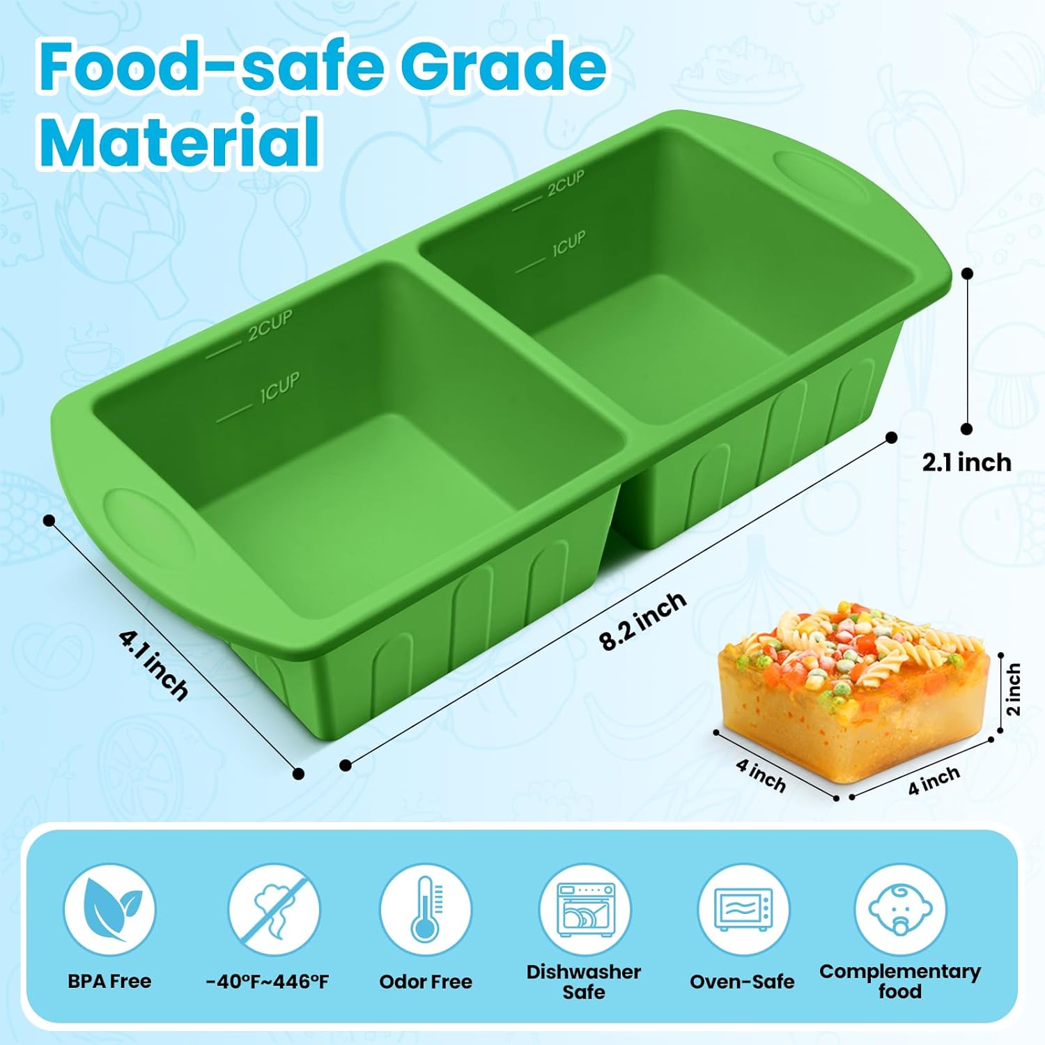 Skiennix Silicone Freezer Trays - 2 Pack With Lid for Easy Storage | Leakproof Soup Molds, 2 Cup