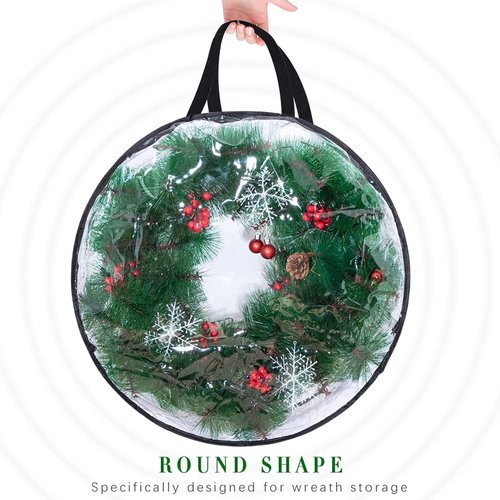 Clear Wreath Storage Bags by [Brand Name] - 24'' Christmas Wreath Storage Container with Dual Zippers | 2-Pack for Holiday Decor
