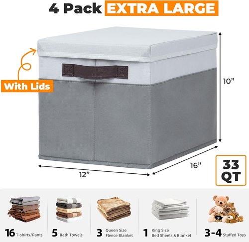 Extra Large Storage Baskets by [Brand Name] - 33 QT Stackable Decorative Organizers for Living Room | 4 Pack, 16x12 in