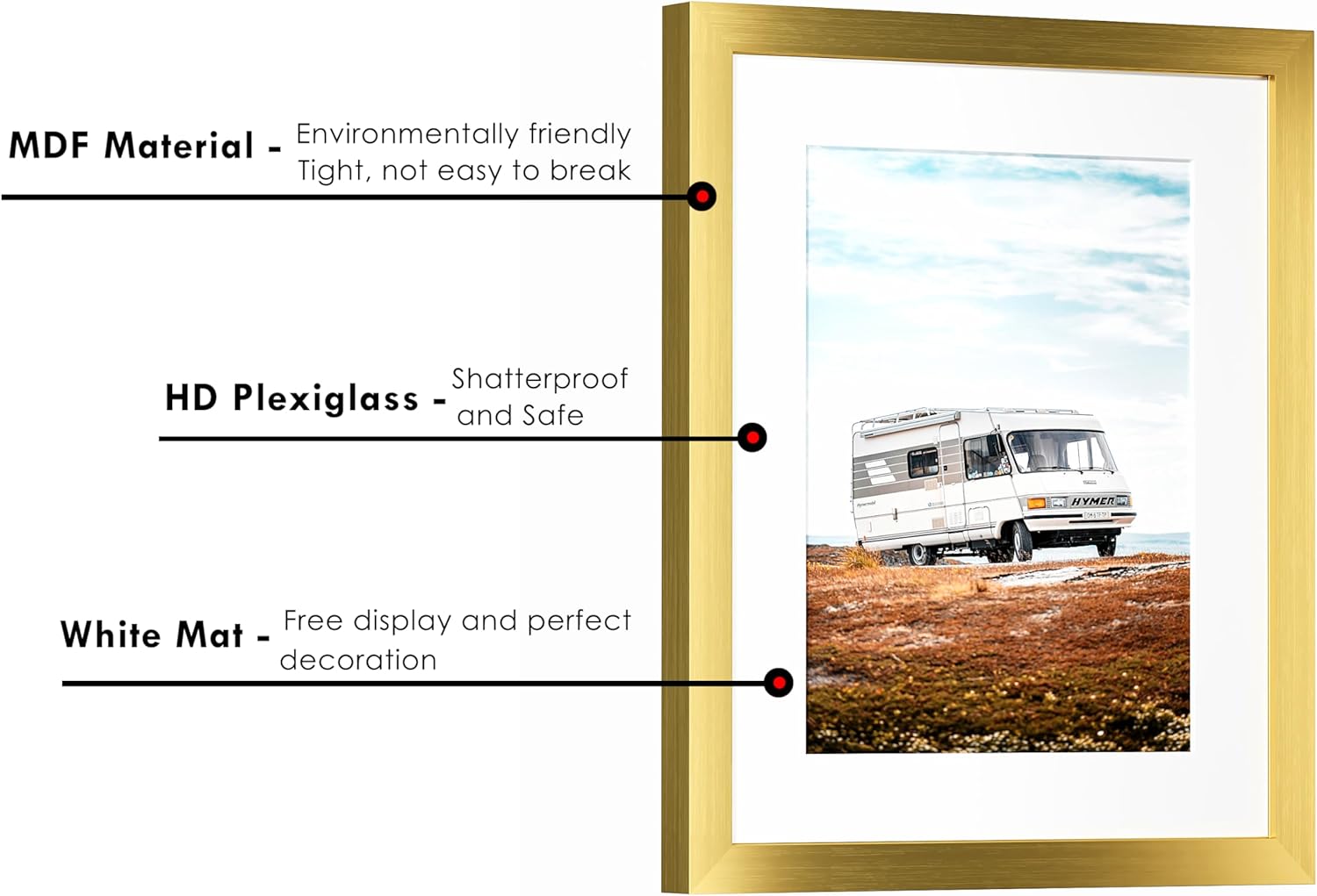 PEALSN 11x14 Picture Frame - Elegant Gold Design for 8x10 Photos with Mat or 11x14 Without Mat