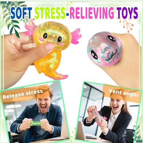 Axolotl Squishy Stress Relief Toy - Glitter Fidget Toy for Kids & Adults | Blue Color, Anxiety Relief