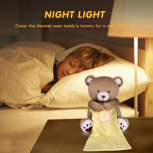 BEREST Rechargeable Baby Sleep Soother Bear - Heartbeat & Lullabies Night Light Projector for Nursery