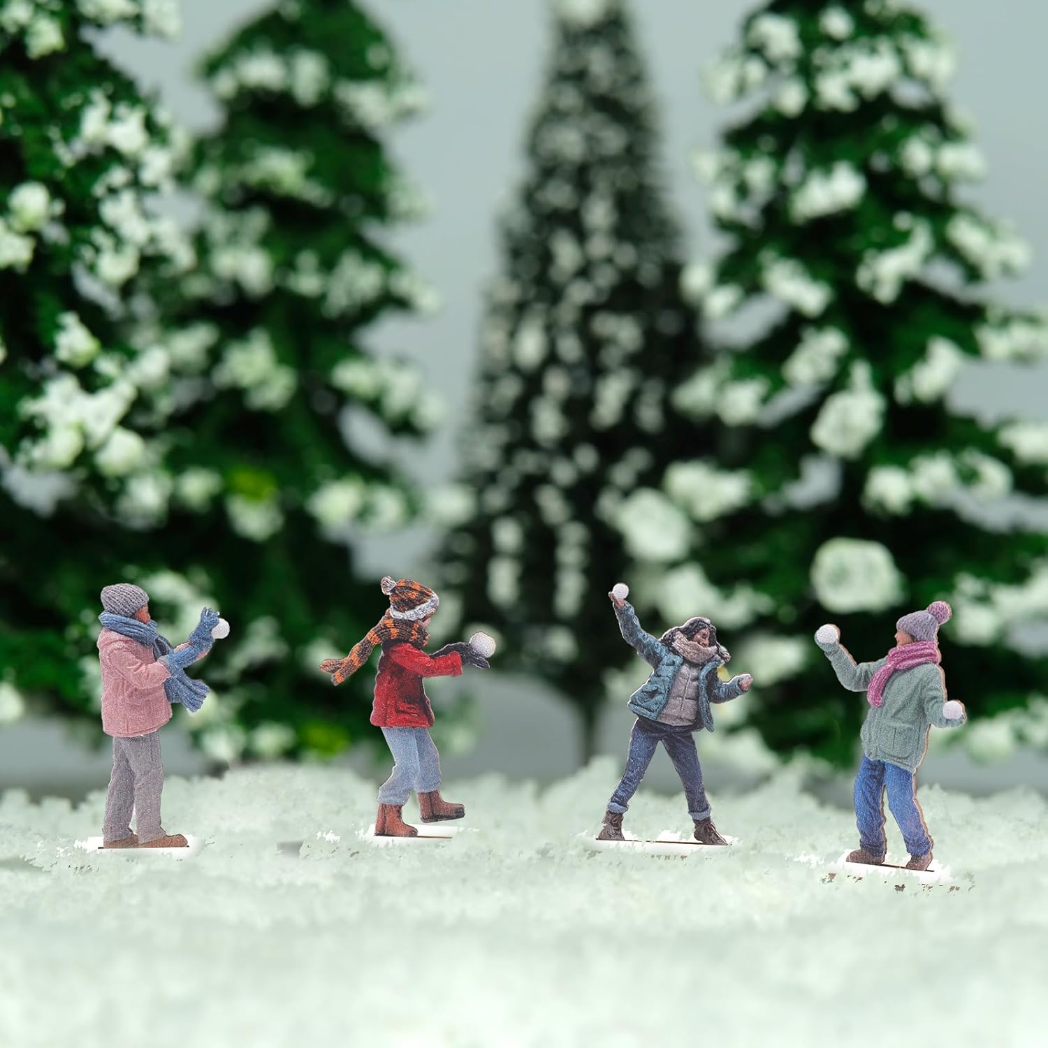 Weysat Christmas Village Figurines Set - 12 Miniature Snowball Fight Models for Winter Decor