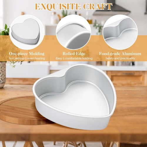 HEYYUMI 8 Inch Heart Shaped Cake Pans with 50 Pieces Parchment Paper,Set of 2 Non-stick Aluminum Heart Cake Pans Baking Tins for Birthday Wedding