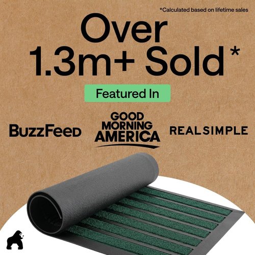 GORILLA GRIP Waterproof All-Season WeatherMAX Doormat - Natural Rubber, Stain & Fade Resistant, 29x17, Green Stripe