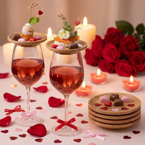 Tessco 4 Pcs 4" Wine Glass Charcuterie Topper Bamboo Round Wine Glass Charcuterie Board Dual Use Cups Topper Appetizer Plates for Christmas Party Family Gatherings Bars Restaurants