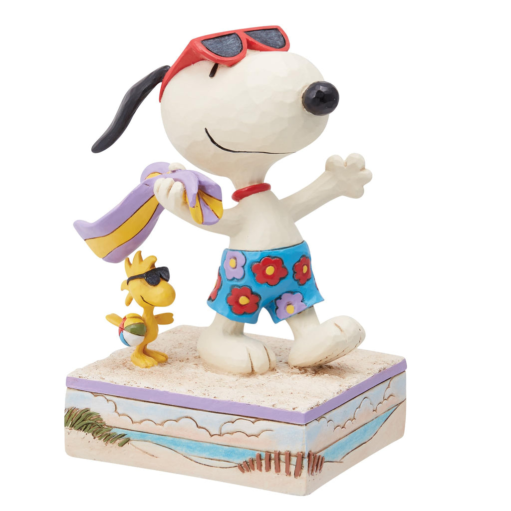 Enesco Peanuts Collection by Jim Shore Snoopy and Woodstock at The Beach Figurine- Stone Resin Hand Crafted Painted Collectible Peanuts Snoopy Figurines Home Decor Statue, 5.1 Inch