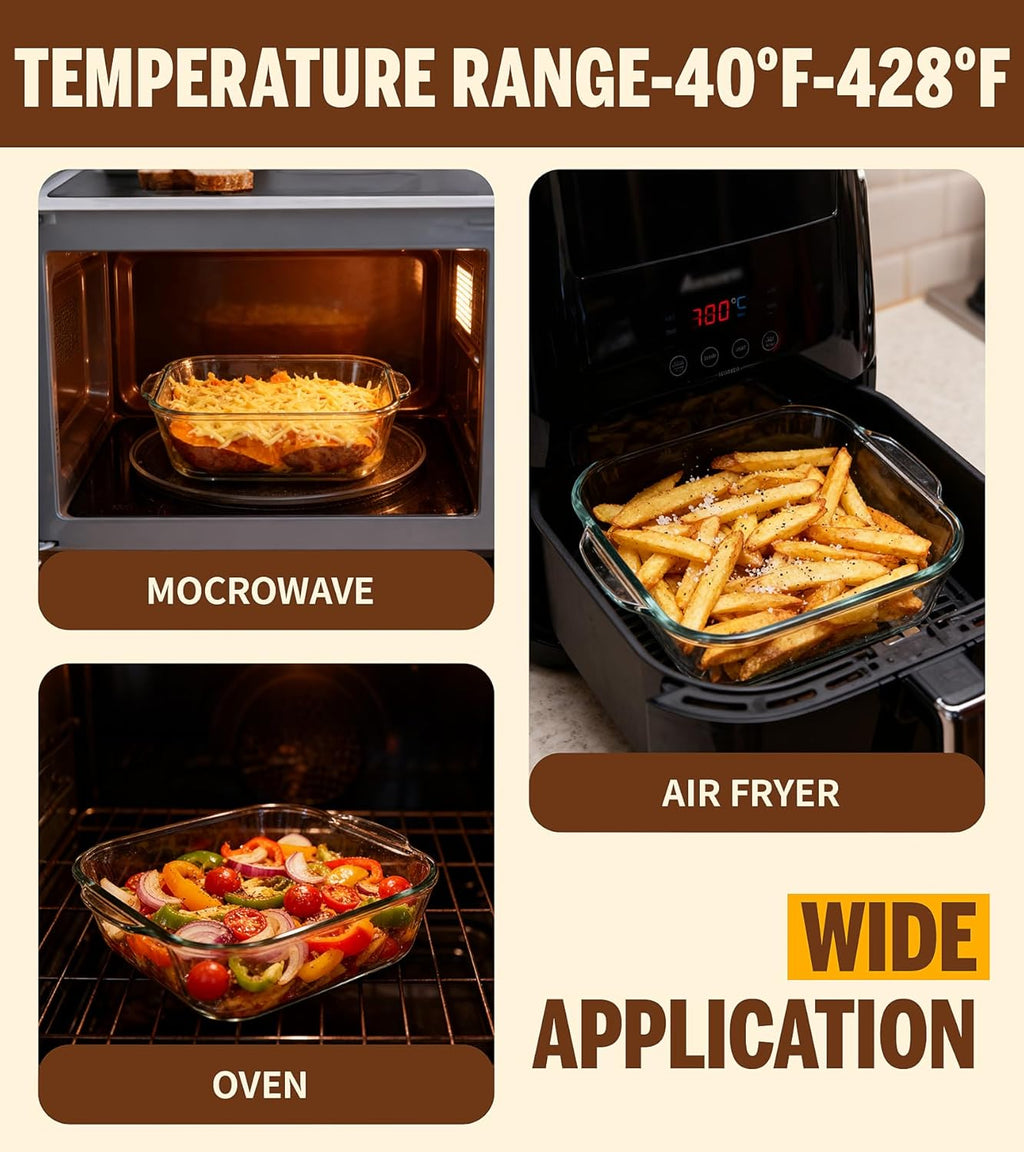 Skiennix 6"x6" Baking Pan Set - Durable Glass Bakeware for Casseroles, Lasagna & Brownies | Ideal for Oven, Microwave & Air Fryer