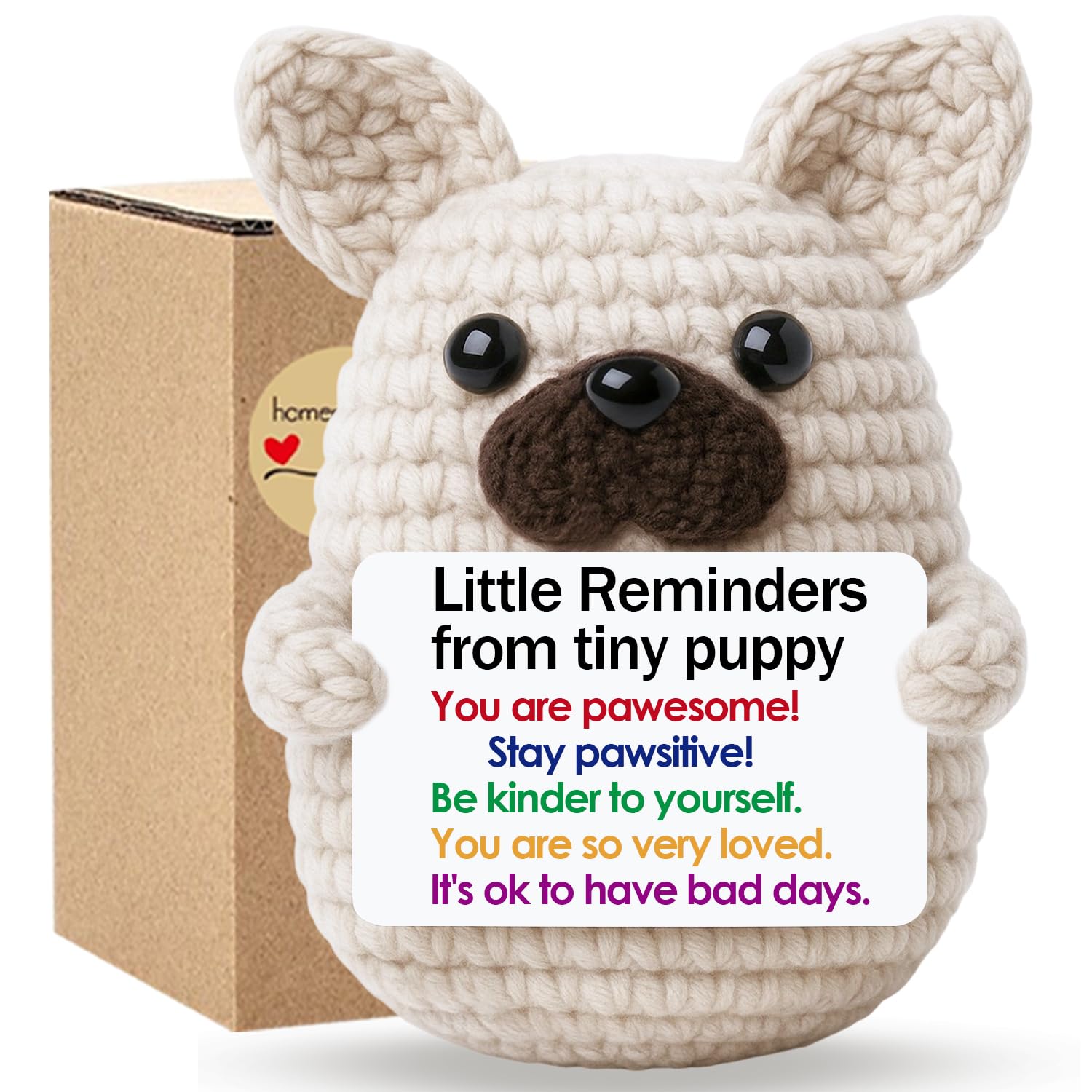 Mini Crochet French Bulldog Gifts for Teacher Appreciation Graduation,Emotional Support Stress Relief Crochet French Bulldog Gift for Dog Mom Dad Friends Nurses,Handmade Positive Frenchie Desk Decor